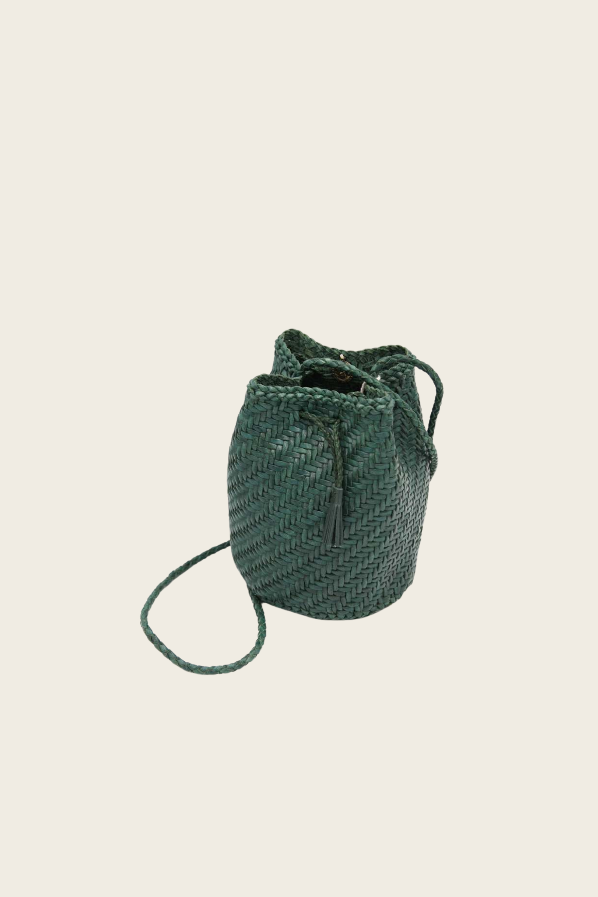 Pompom Double Jump Forest, omposition: Hand-crocheted goat leather, Colour: Forest Green, Structure: Unlined with button clasp closure, New Arrivals, SS25, Espace Cannelle