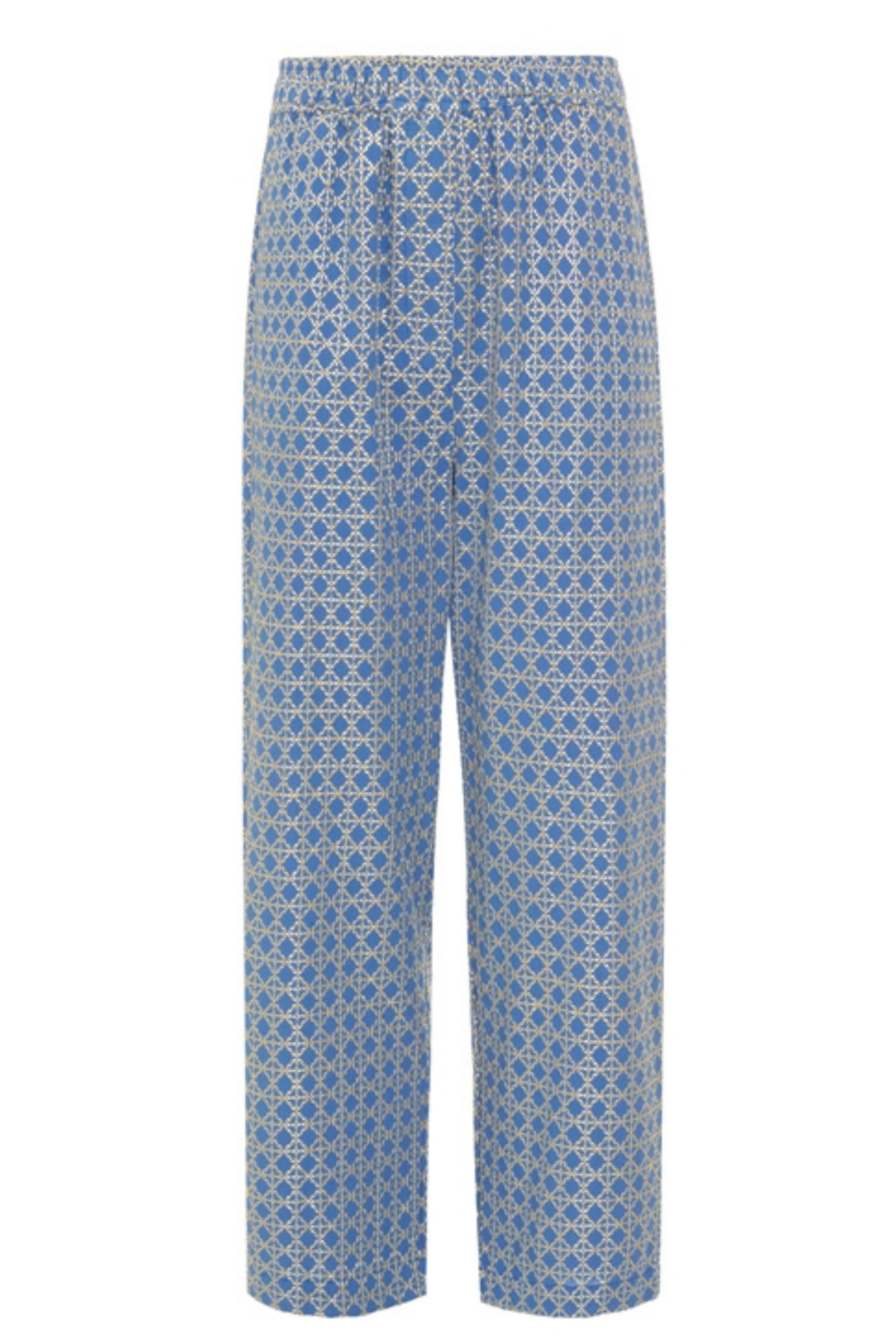 Cross Cropped Pants, Composition 100 percent cotton, Colour blue and gold, High-waisted fit, New Arrivals, SS25, Espace Cannelle