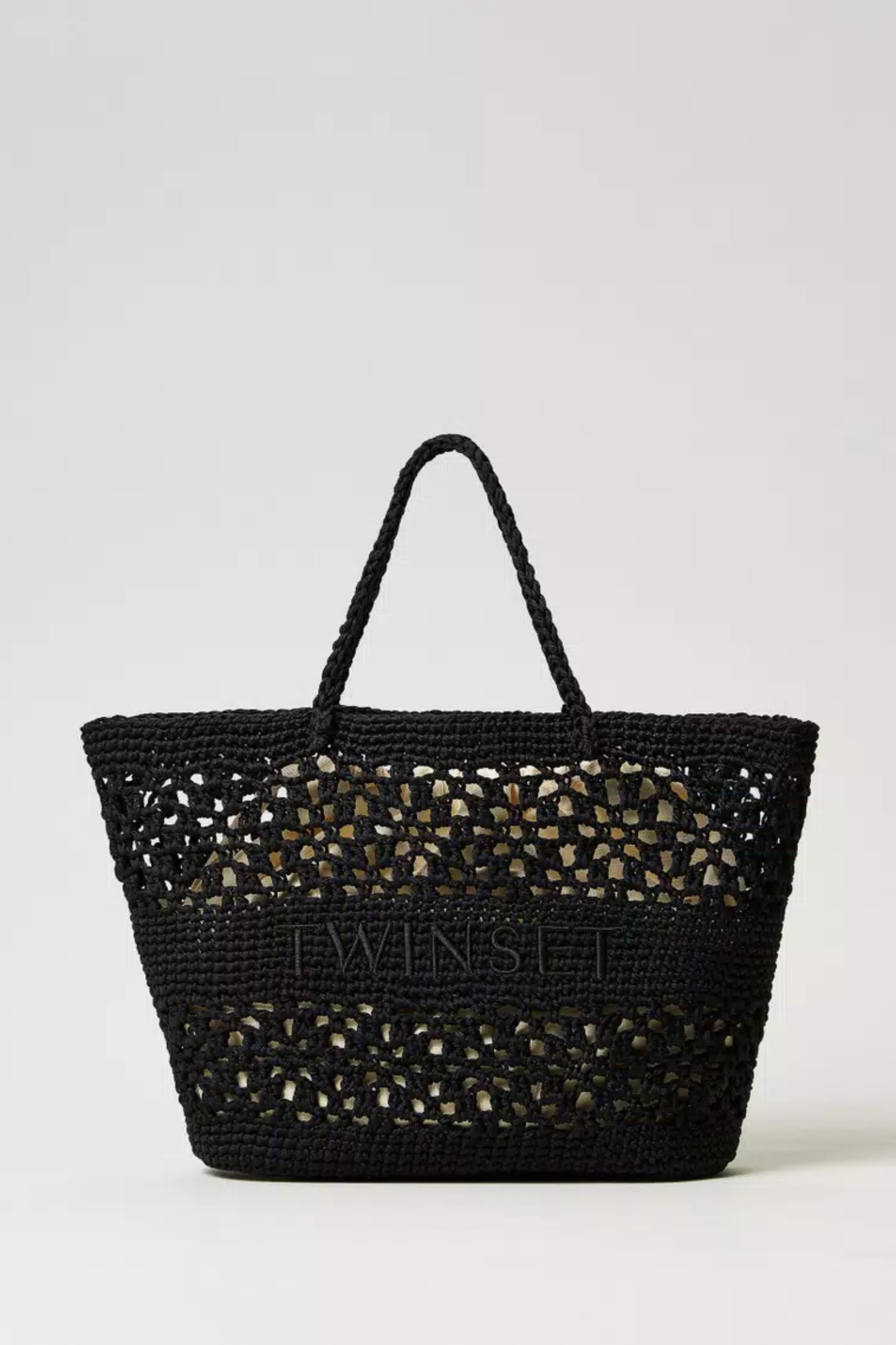 Bohemienne shopper in crochet, Details 100% Cotton, Colour Black, Hand-crocheted construction, New Arrivals, SS25, Espace Cannelle