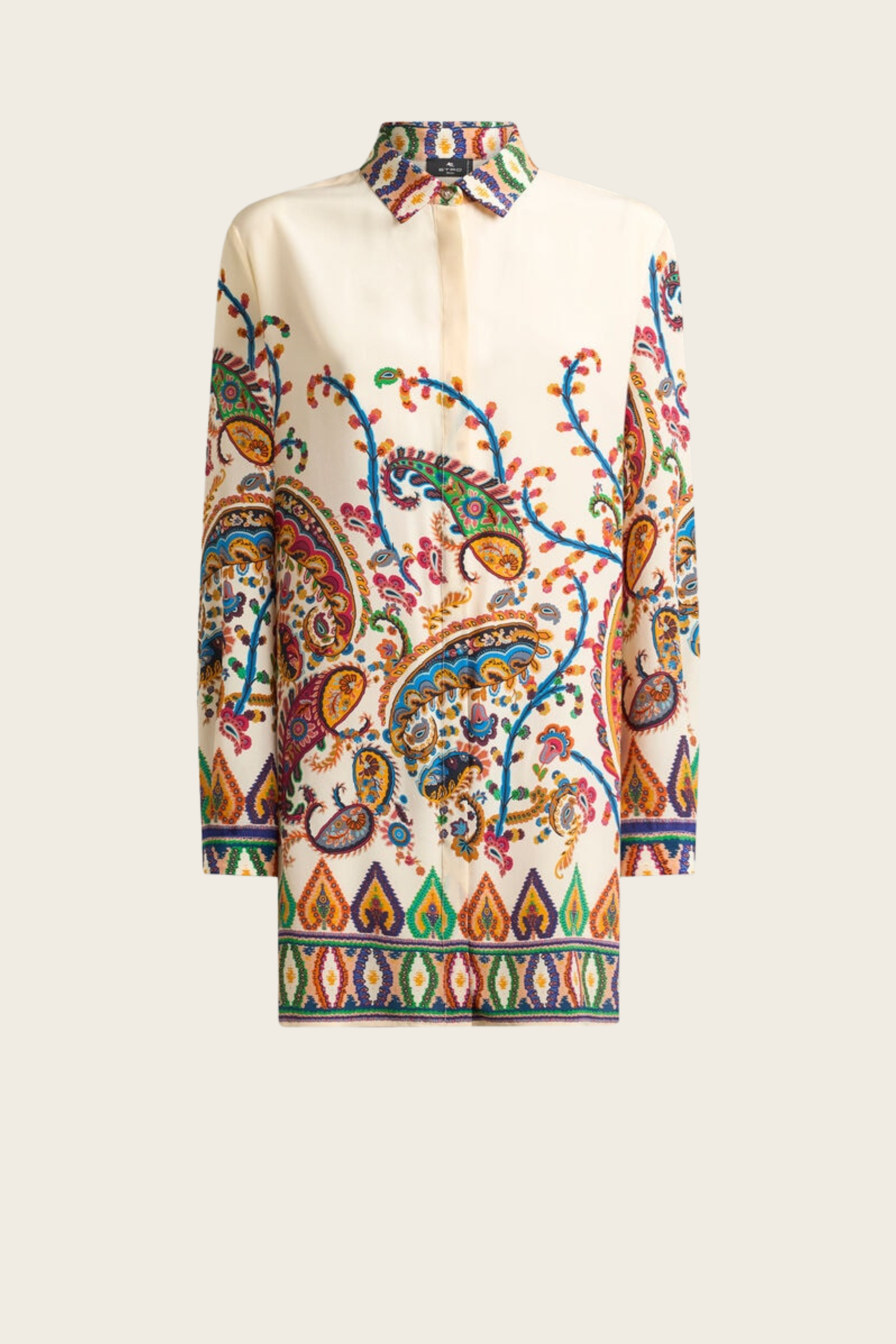 Long Silk Shirt with Placed Floral Paisley Print - Etro - ESPACE CANNELLE