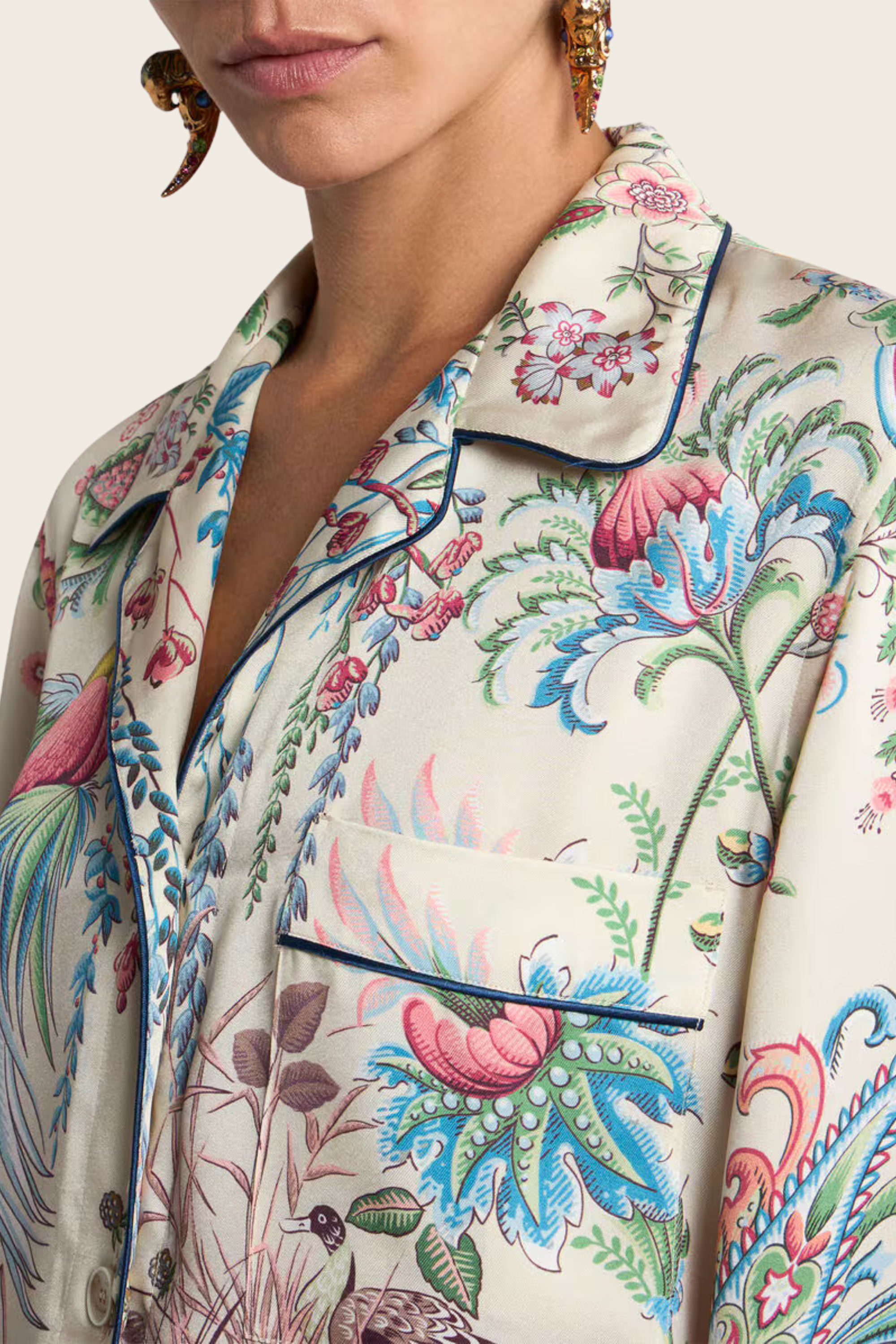 Twill Shirt with Placed Flora and Fauna Print - Etro
