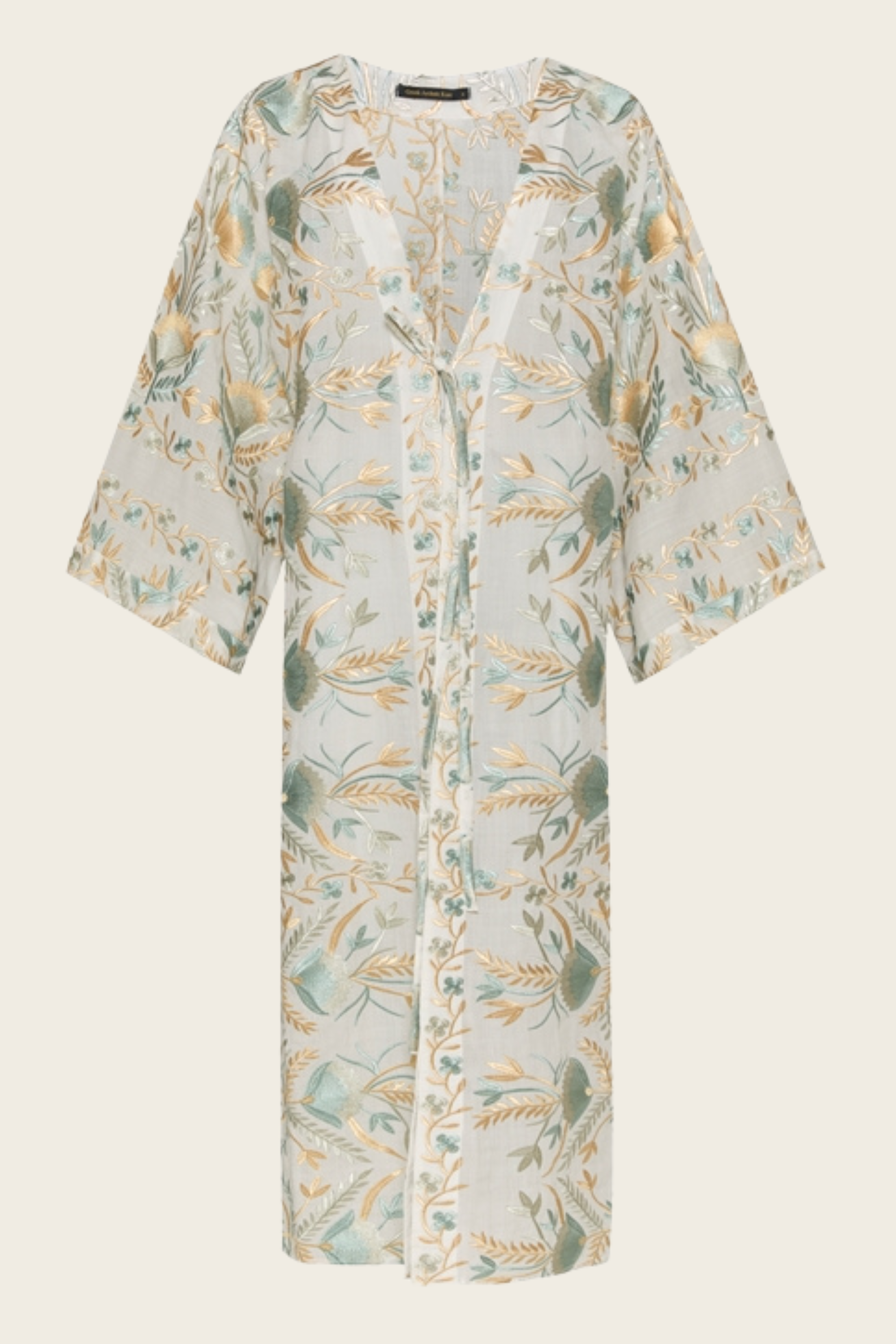 Embroidered Blossom Long Kimono - Greek Archaic Kori