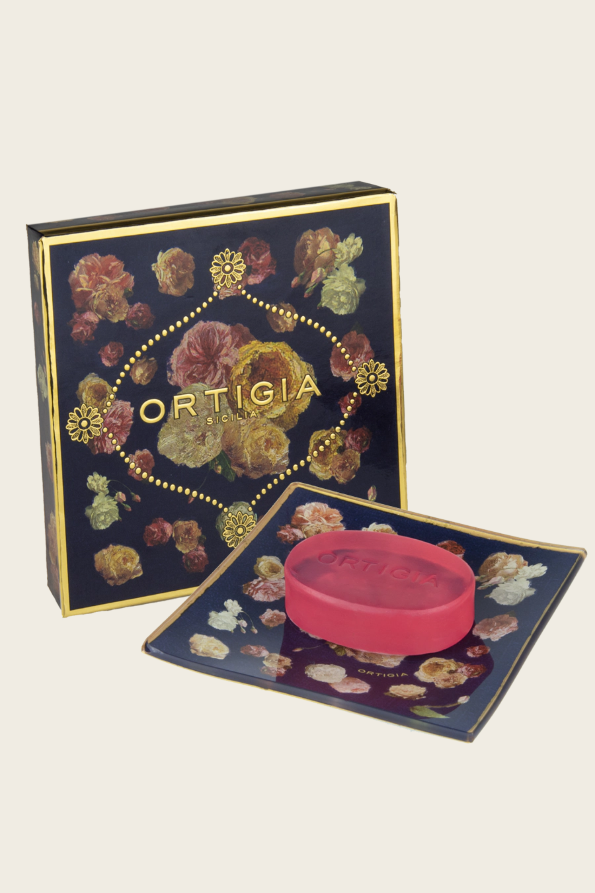 Conjunto Prato de Vidro & Sabonete Rose Antiche - Ortigia Sicilia