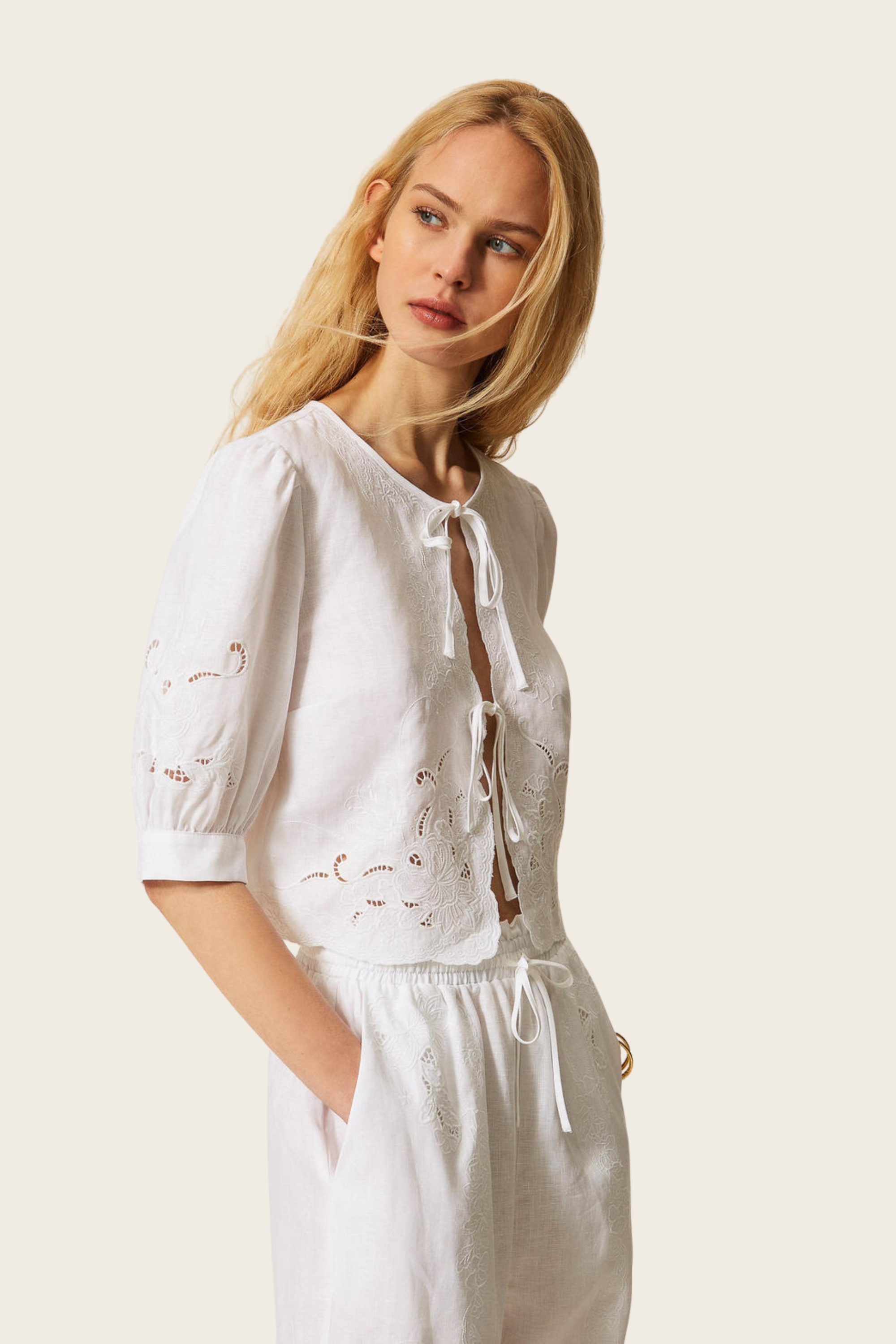 Linen and Broderie Anglaise Shirt - Twinset