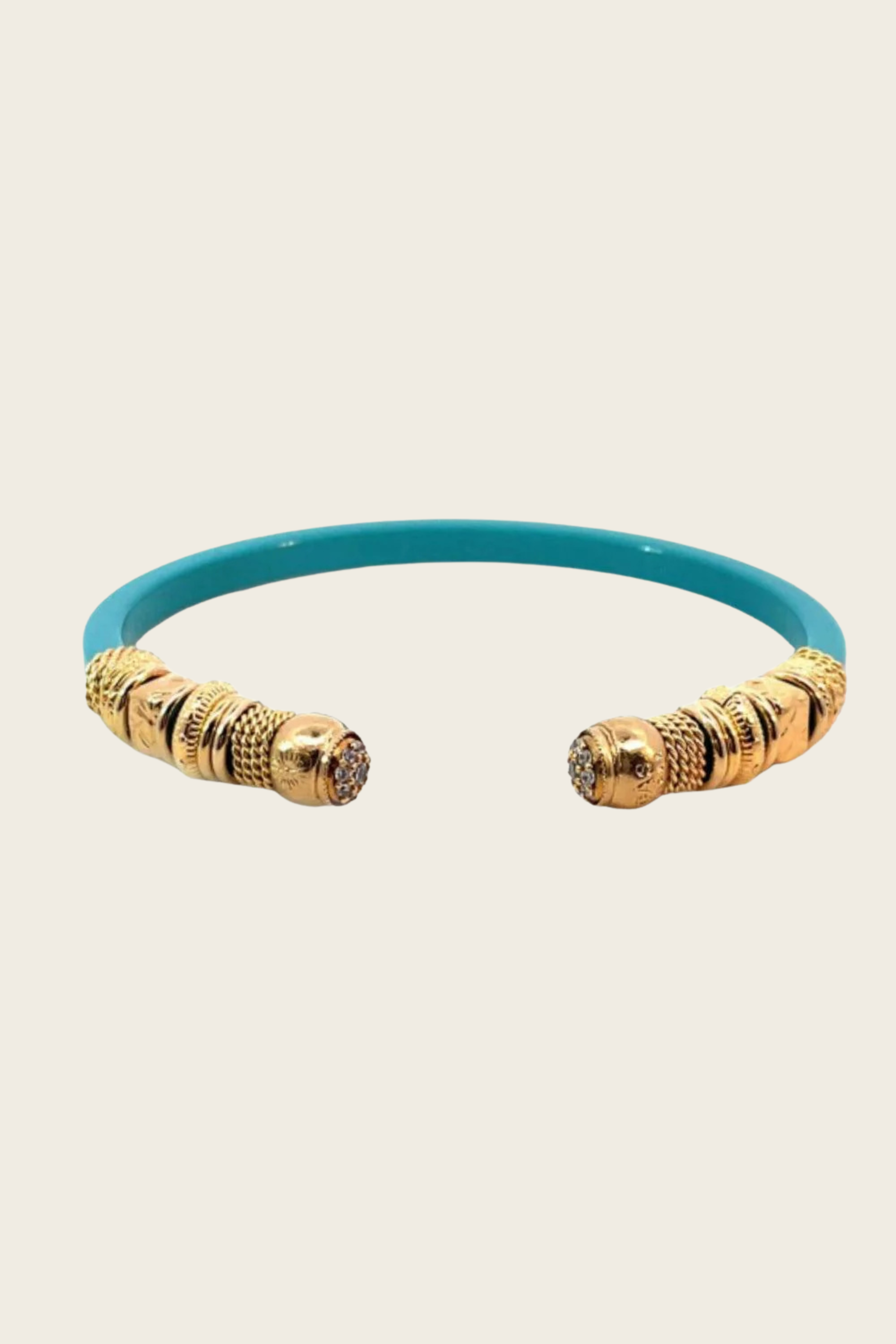 Blue Sari Bracelet, Material: Plated brass, acetate, coloured threads, rhinestones, Gold-plated ends with crystal embellishments, New Arrivals, FW25, Espace Cannelle