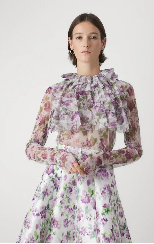 Tulle blouse with floral print