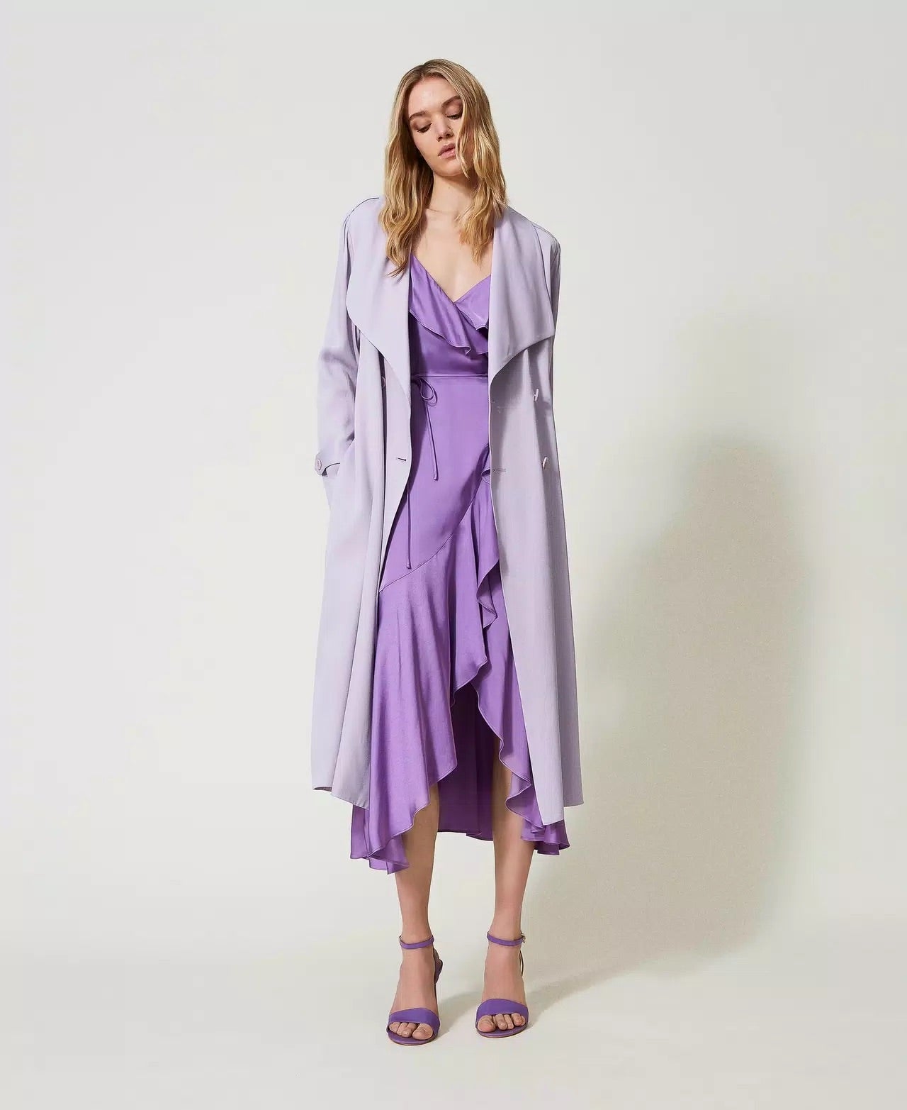 Satin trench coat with belt - Twinset