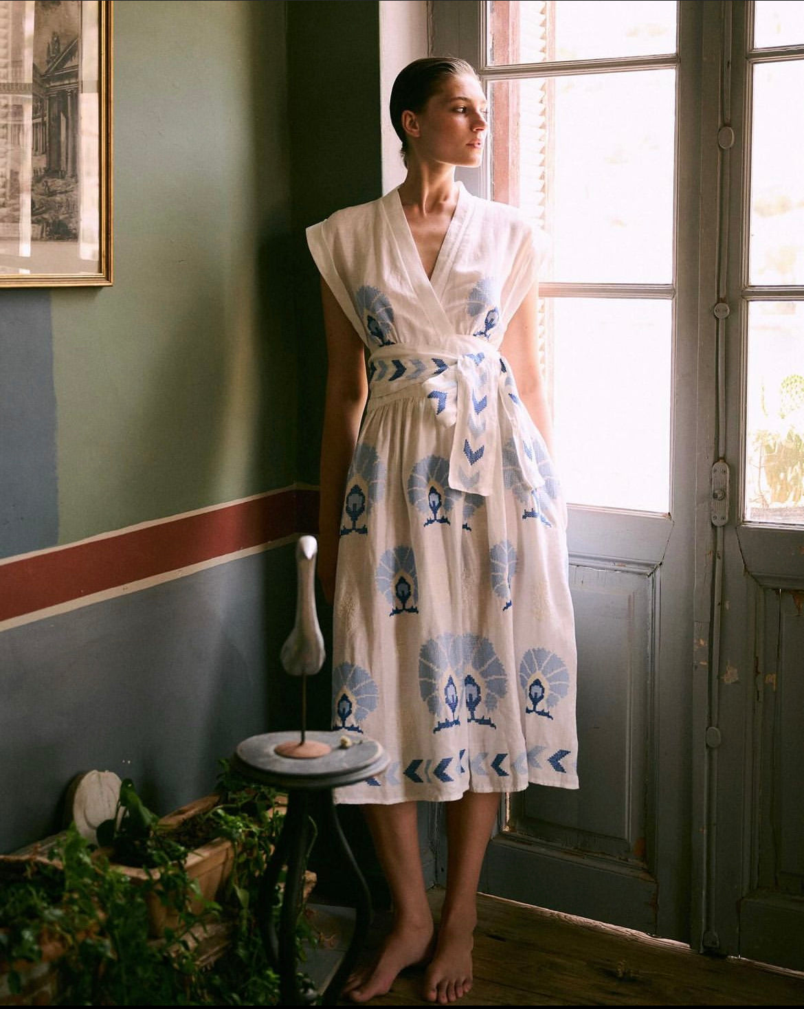 Midi linen dress - Greek Archaic Kori