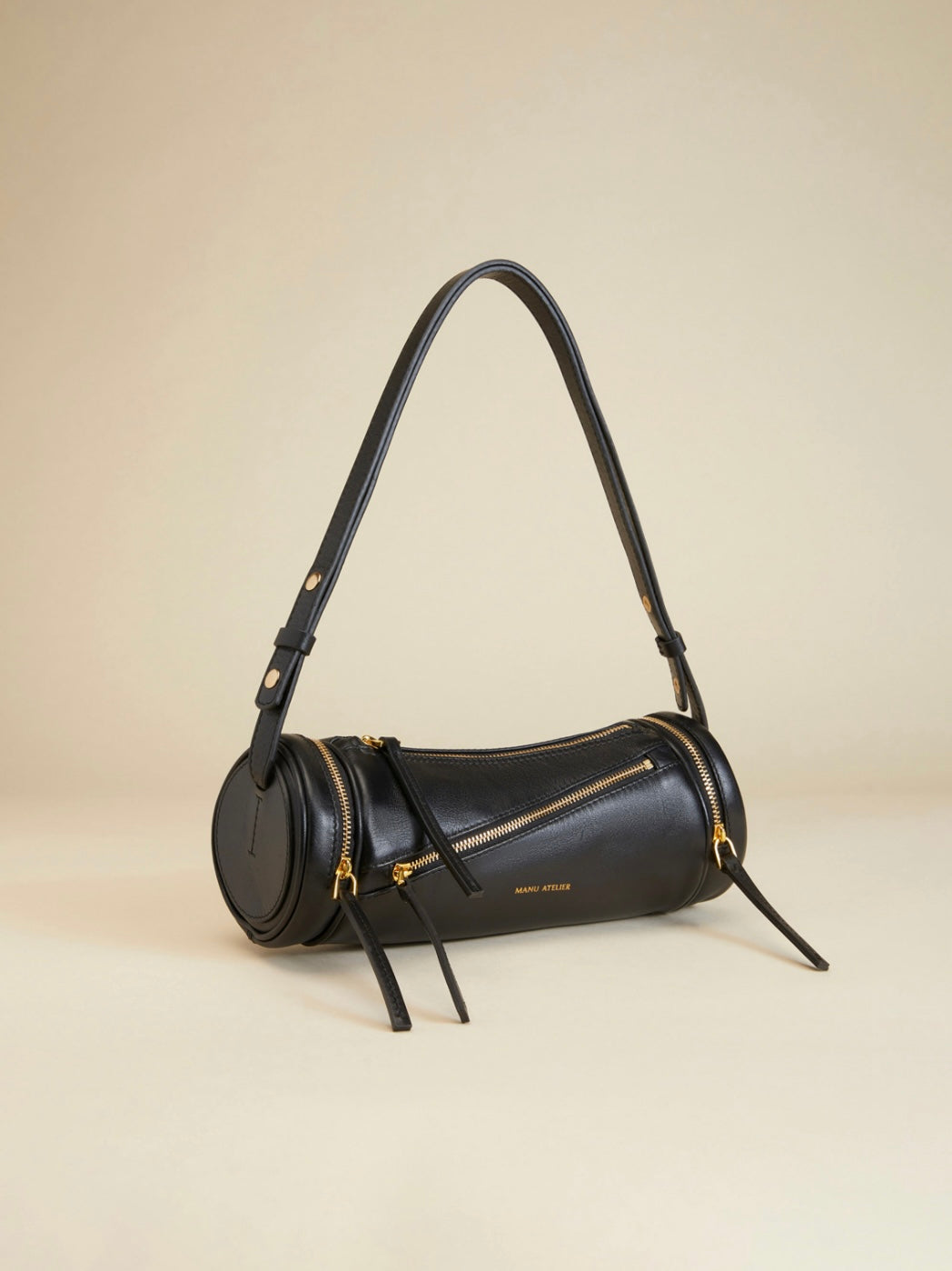Multi Zipped Cylinder Black Bag- Manu Atelier