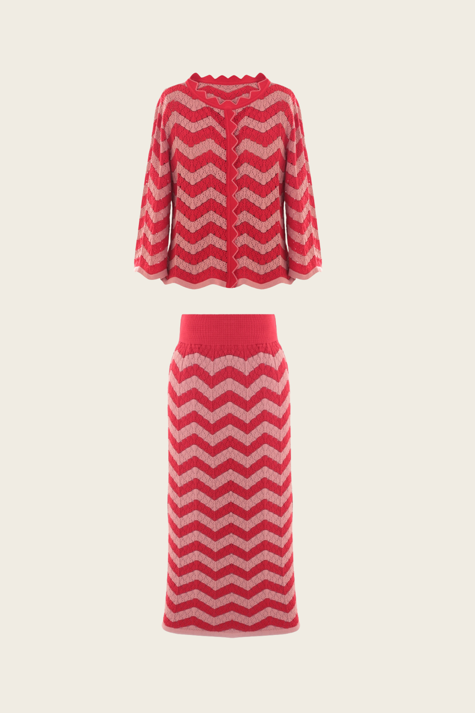 Conjunto de camisola e saia em crochet ondulado - Cecilia Prado