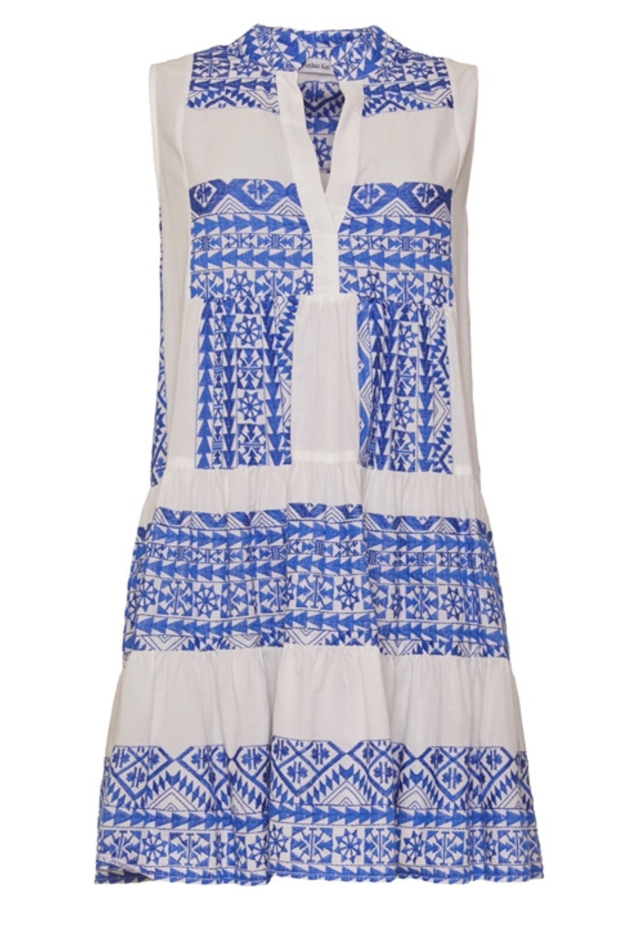 Classic Triangle Sleeveless Mini Dress, Composition 100% Cotton, Colour white and blue, New Arrivals, SS25, Espace Cannelle