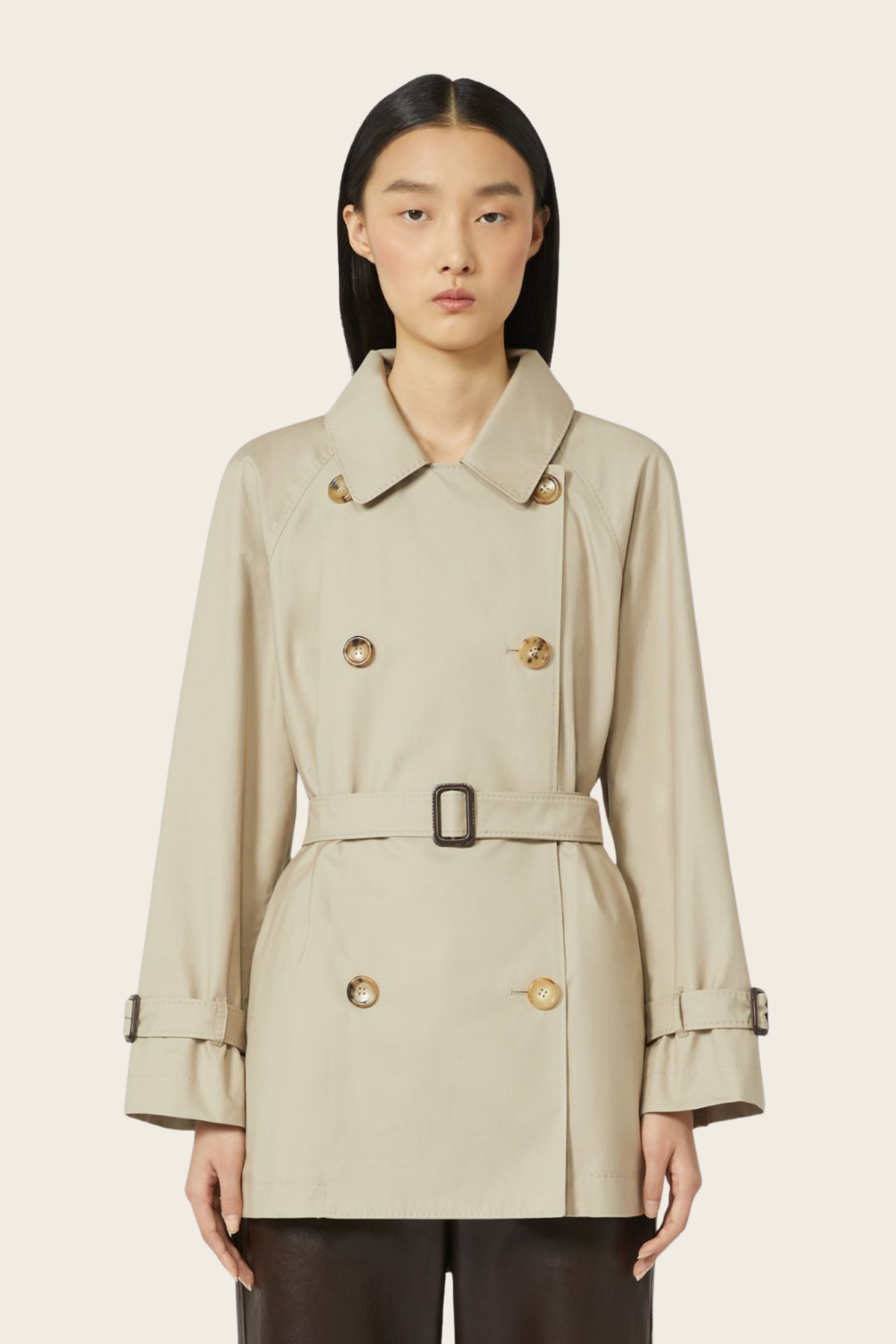 Cropped water-repellent twill trench coat - MaxMara - ESPACE CANNELLE