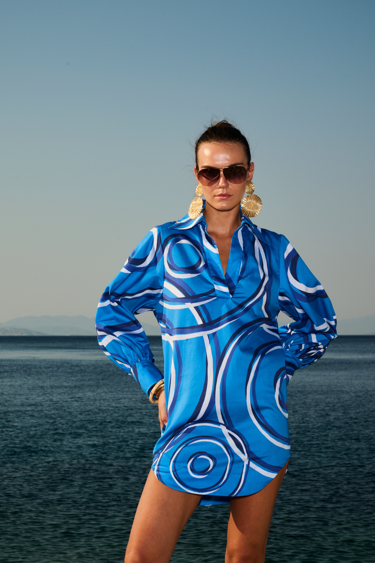 Electric Blue Printed Tunic Shirt - Themisz - ESPACE CANNELLE - SS26 - New Arrivals