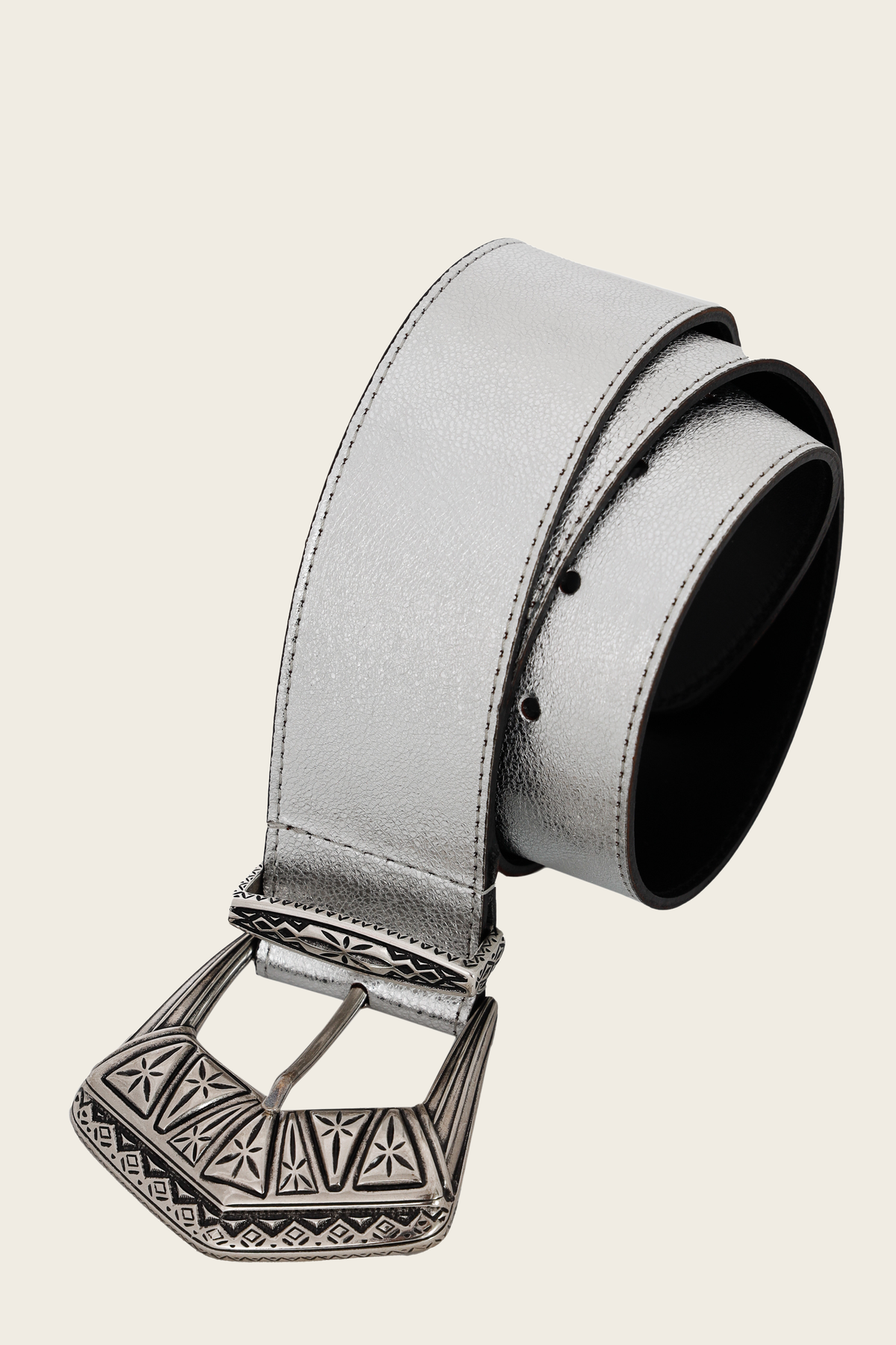 Silver Etro belt with an embellished geometric buckle