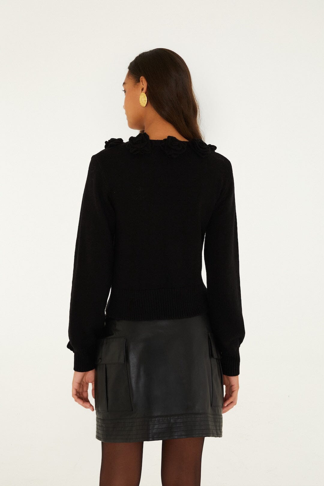 FARM Rio black 3D Flowers Knit Cardigan detail