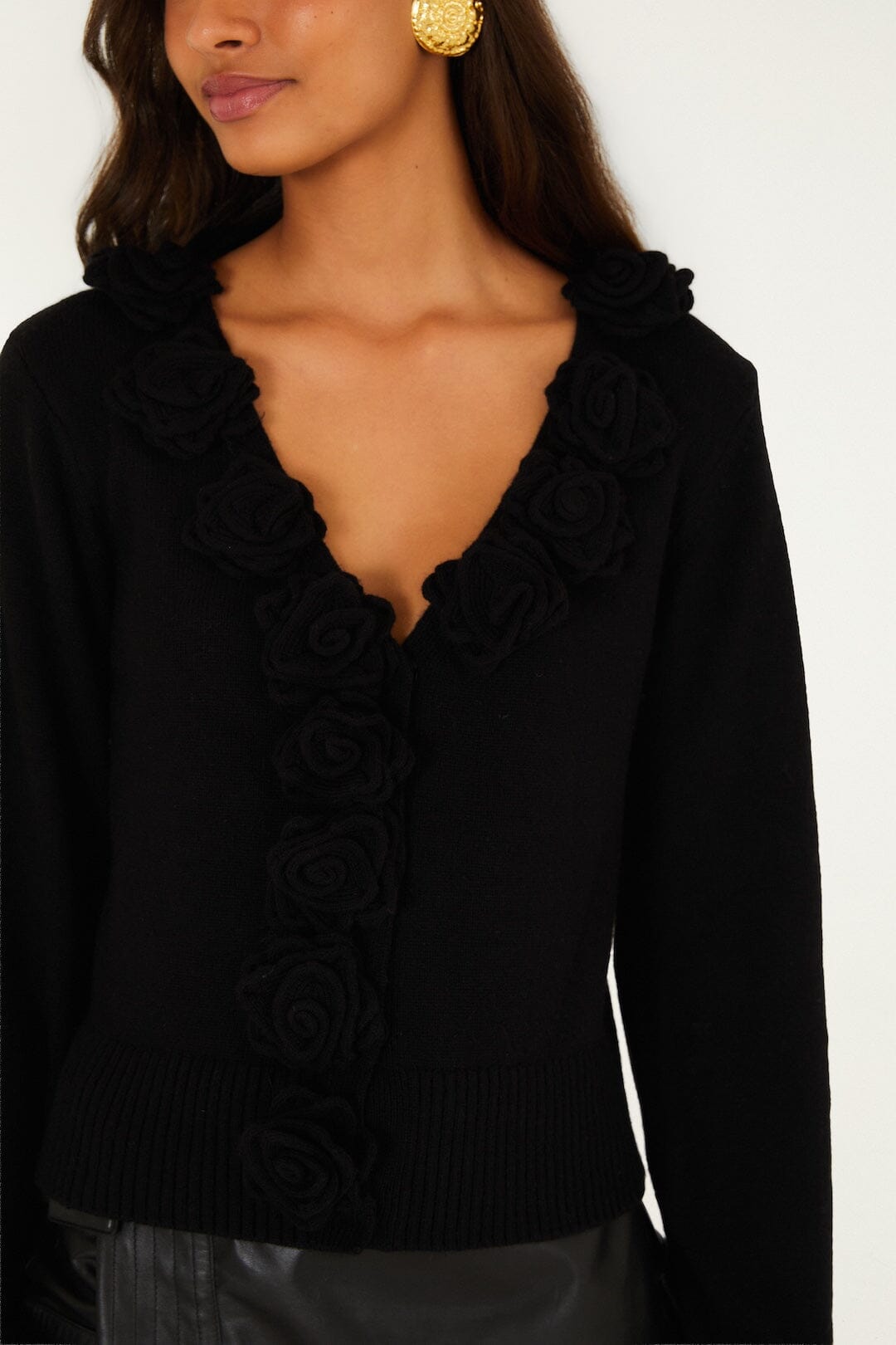 FARM Rio black 3D Flowers Knit Cardigan view