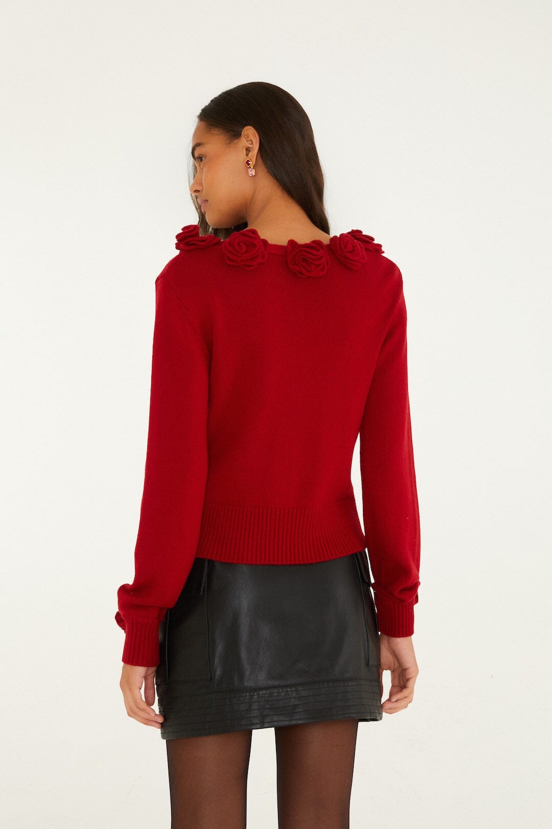 FARM Rio red 3D Flowers Knit Cardigan detail