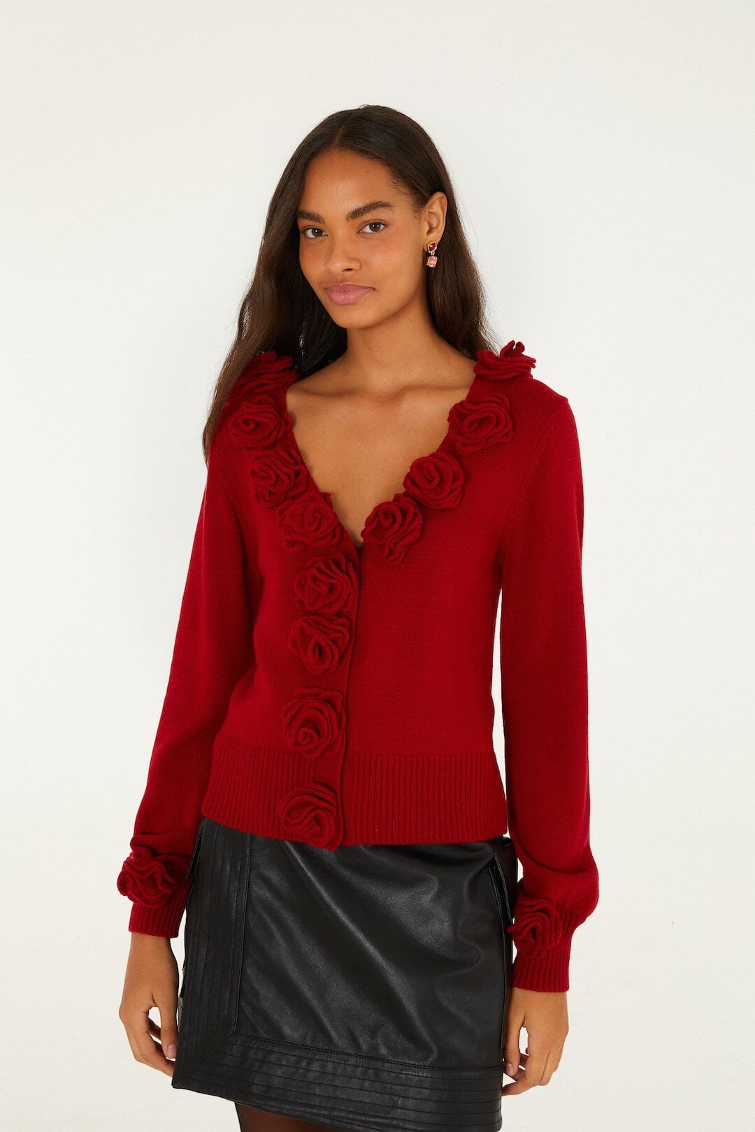 FARM Rio red 3D Flowers Knit Cardigan view