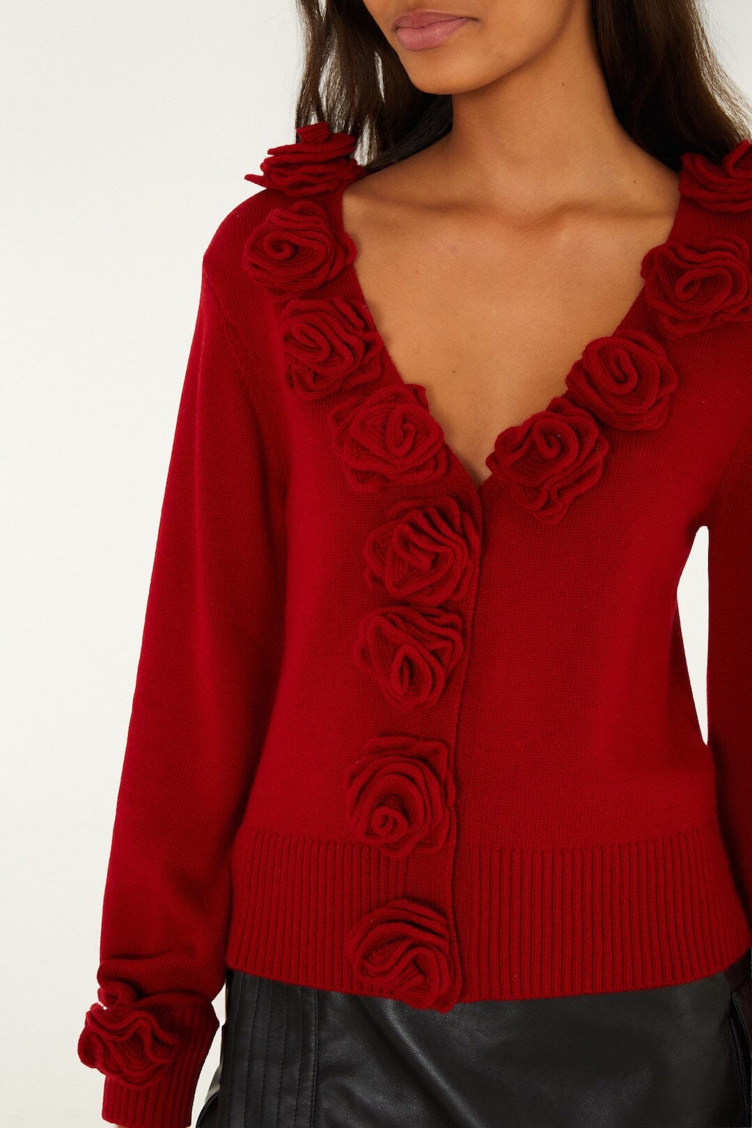 FARM Rio red 3D Flowers Knit Cardigan view
