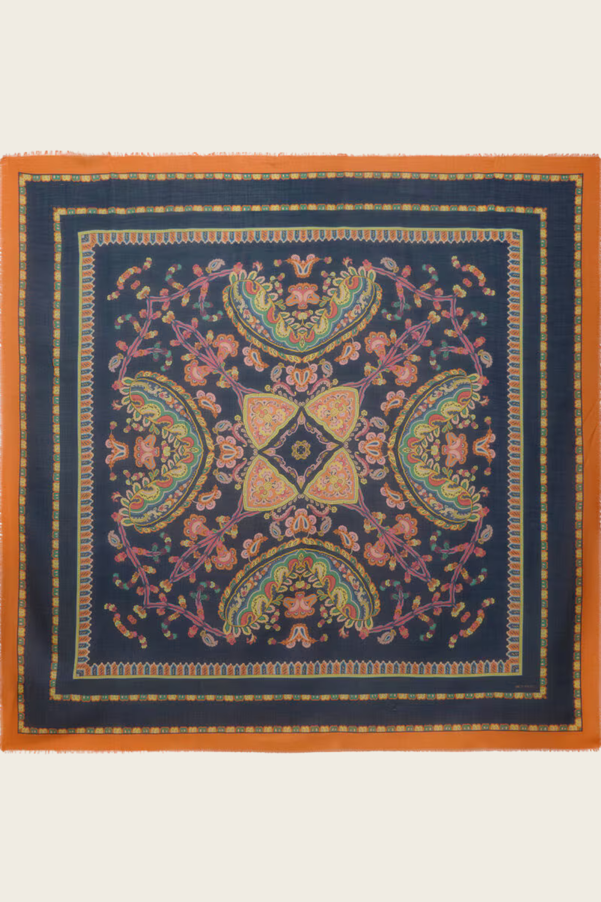 Floral Paisley Cashmere-Blend Shawl, Composition: 40% cashmere, 30% silk, 30% wool, Dimensions: 55.1 × 55.1 in (140 × 140 cm), Lightly frayed contrasting edges, New Arrivals, SS26, Espace Cannelle