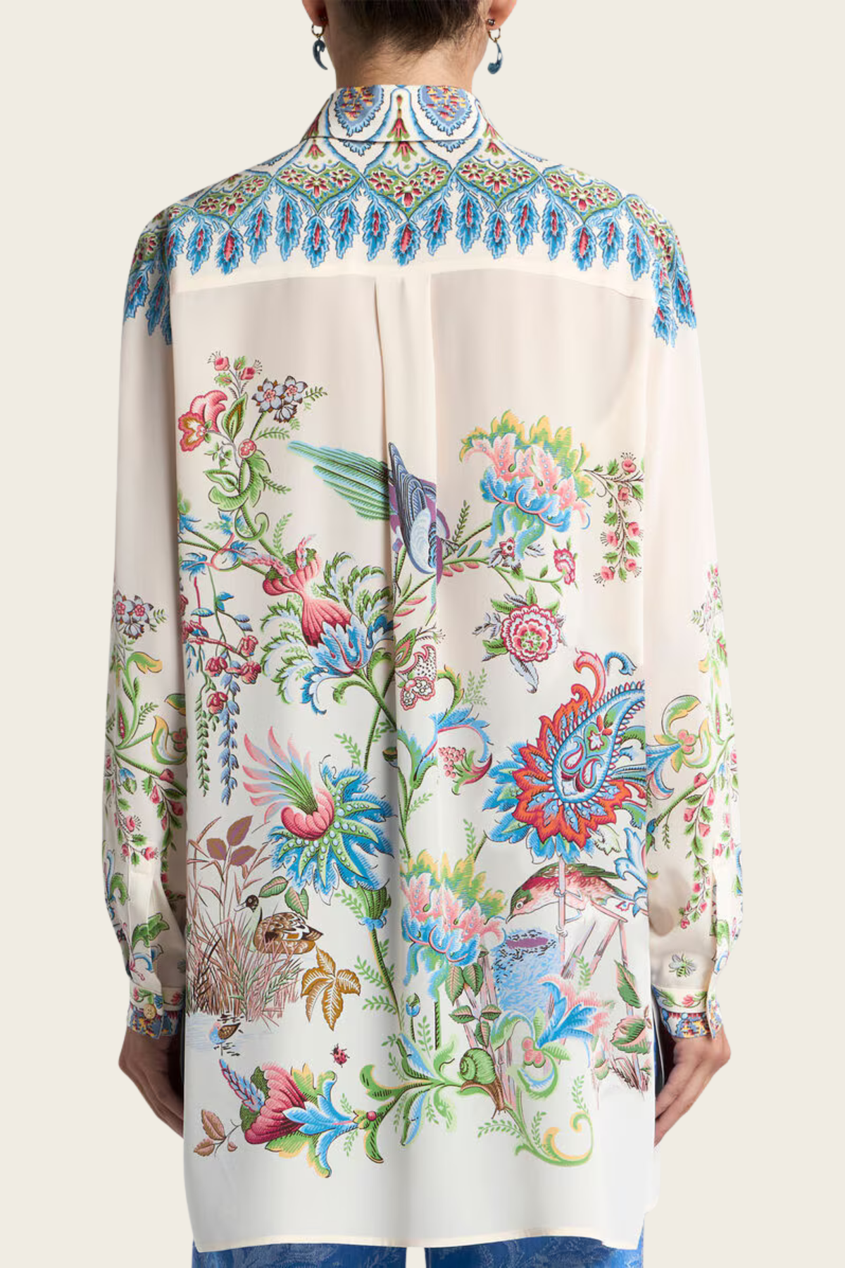 Long Silk Shirt With Placed Floral Print - Etro - ESPACE CANNELLE