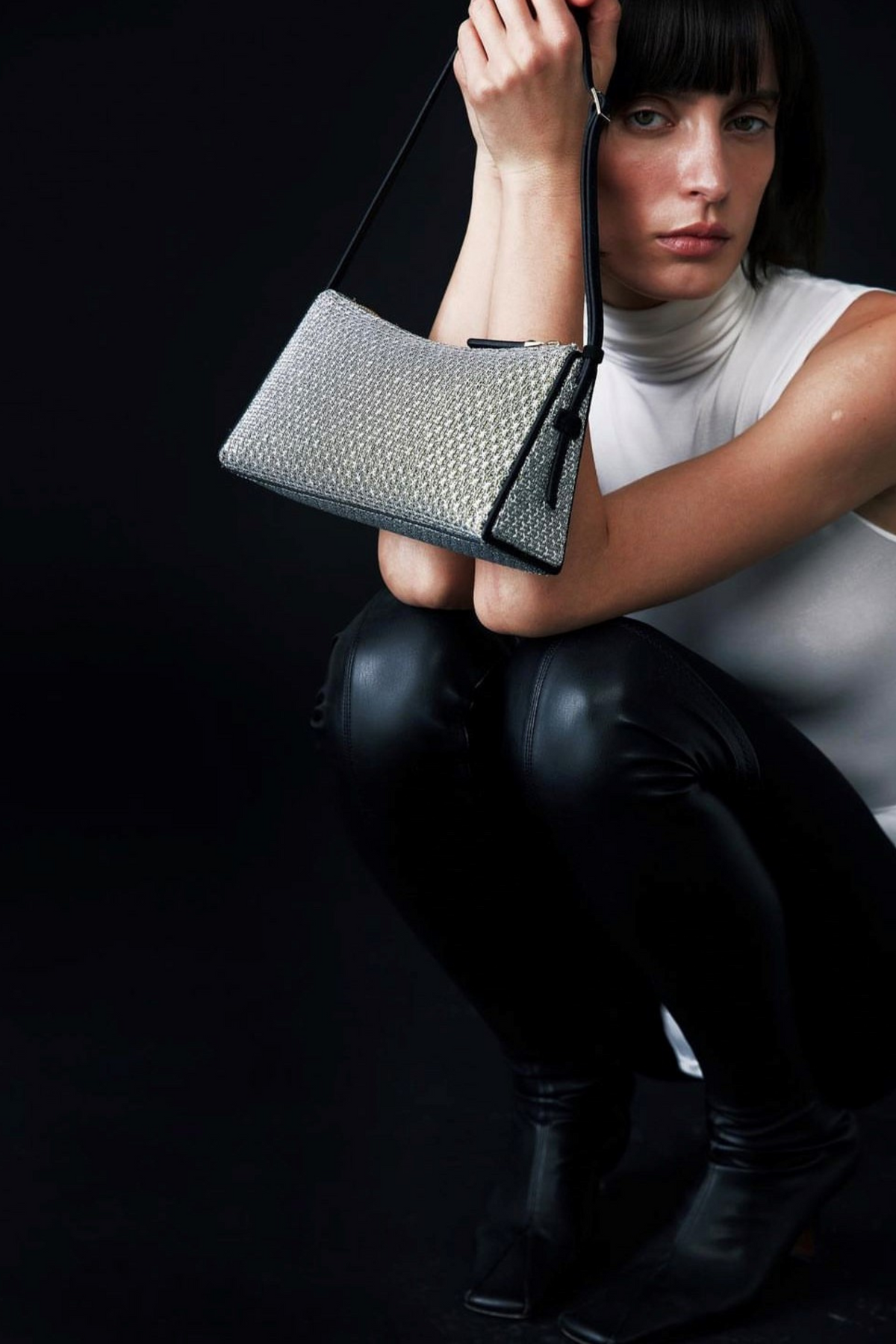 Mini Prism in Silver Mesh & Black Suede - Manu Atelier - ESPACE CANNELLE