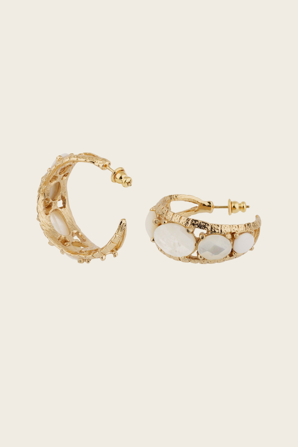 Orea cabochons hoop earrings White Mother-of-pearl - Gas Bijoux - ESPACE CANNELLE