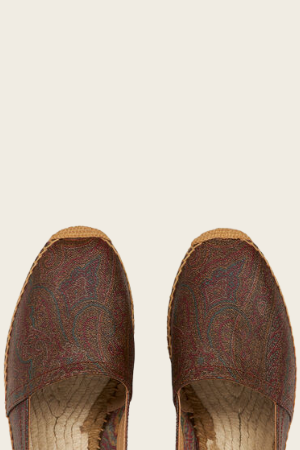 Paisley Espadrilles,  Lining: 100% cowhide, Colour: Tonal Paisley motif (neutral tones), New Arrivals, SS25, Espace Cannelle