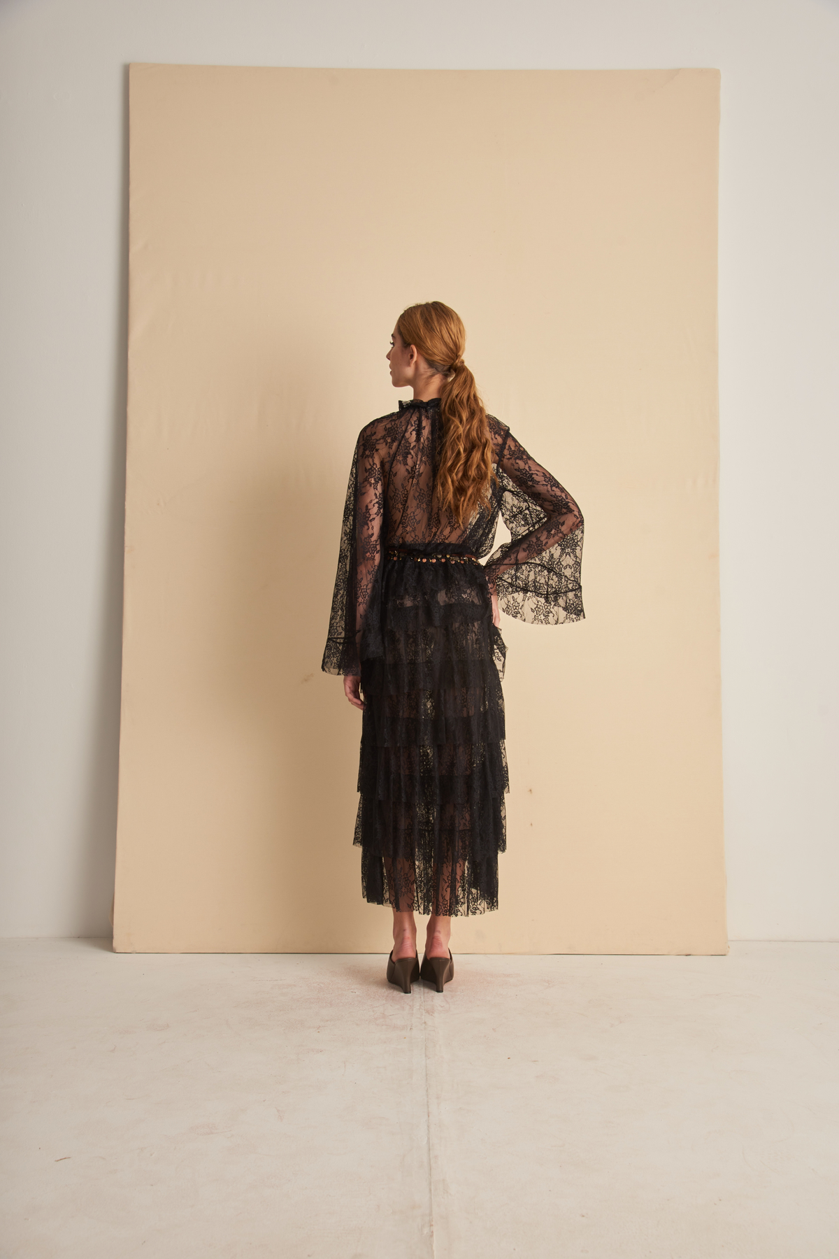 Dani skirt with tiered layers by Cecilia Prado, rear view on a model