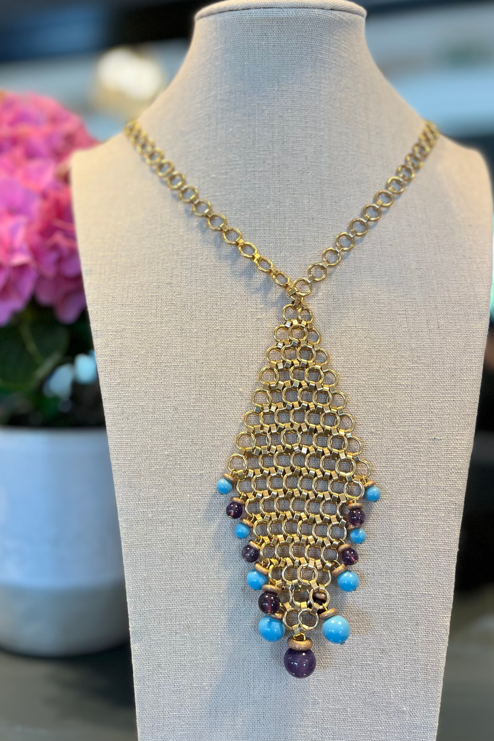 Honeycomb Amethyst & Turquoise Necklace by Melissa Kandiyoti, Honeycomb pattern, Bead embellishments, Belgium Brand, Made in France, New Arrivals at Espace Cannelle