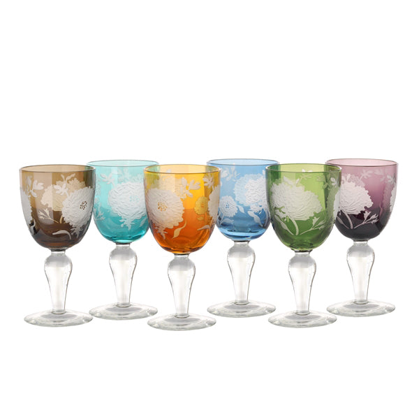 Pols Potten Wine Glass Peony Multicolour - Set of 6 (5154668675207)