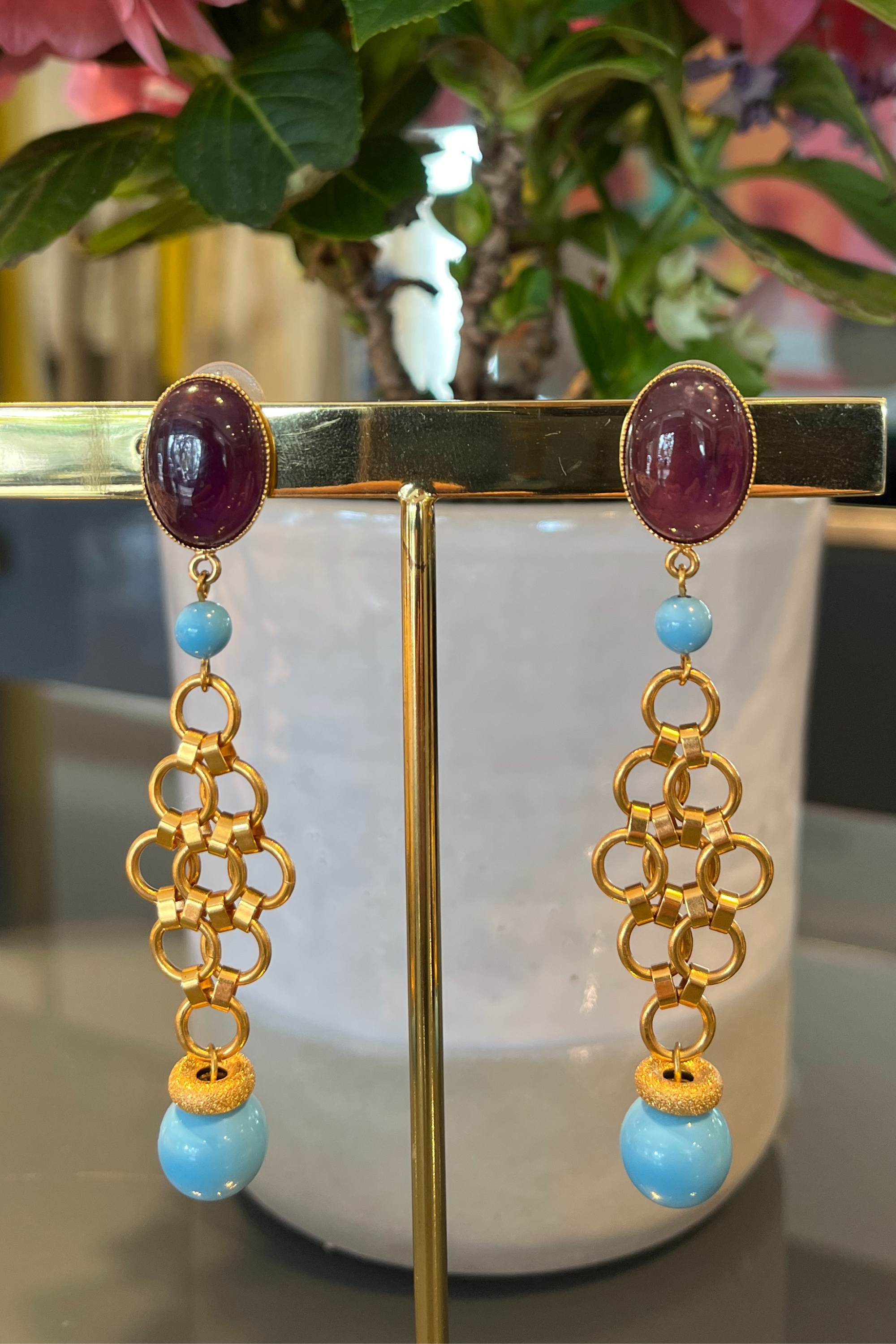 Honeycomb Amethyst Swarovski Drop Earrings - Melissa Kandiyoti