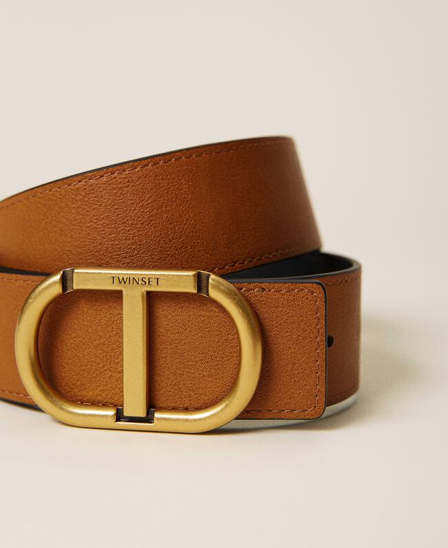 Reversible Leather Belt by Twinset, 100% Cowhide, reversible belt with golden-tone hardware, Made in Italy, New Arrivals FW21, Espace Cannelle