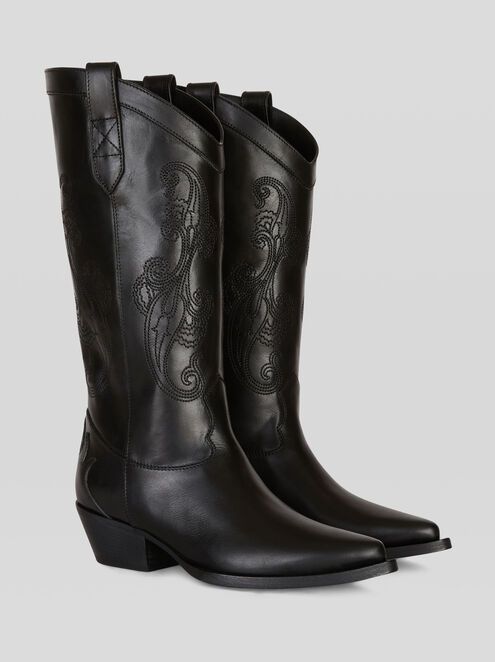 Leather Boots with Paisley Embroideries