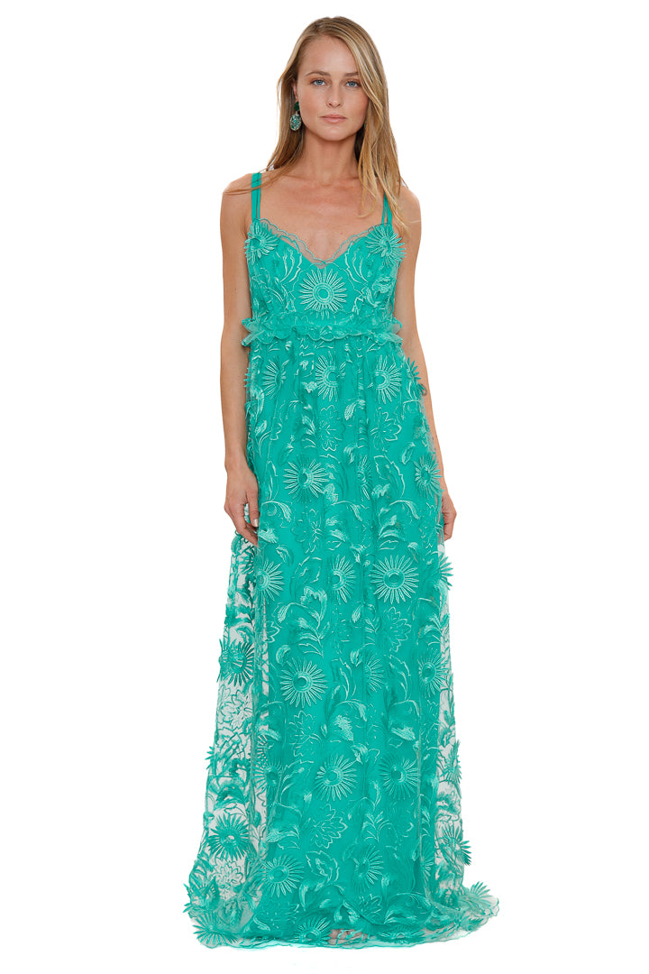 Embroidered Tulle & Lace Long Dress by Alberta Ferretti