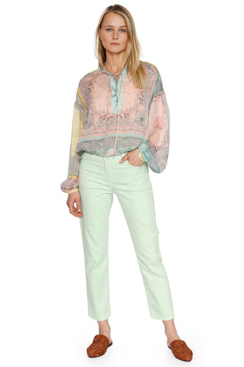 Light Green Pastel Jeans by Seventy,  98% Cotton, 2% Elastane, Made in Italy, New Arrivals, SS22, Espace Cannelle