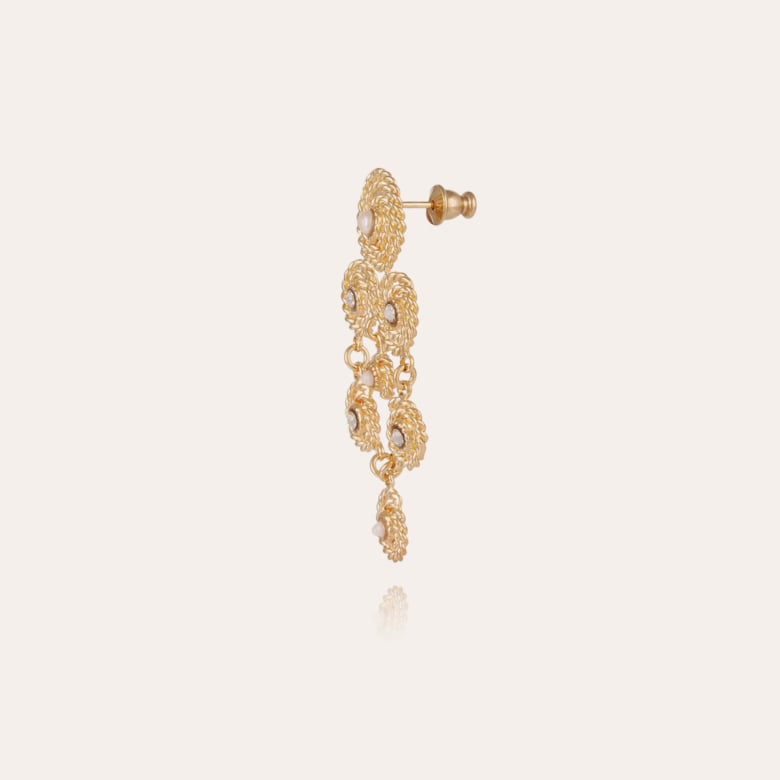 Brincos Mistral tamanho pequeno dourado - Madrepérola branca &amp; strass - Gas Bijoux