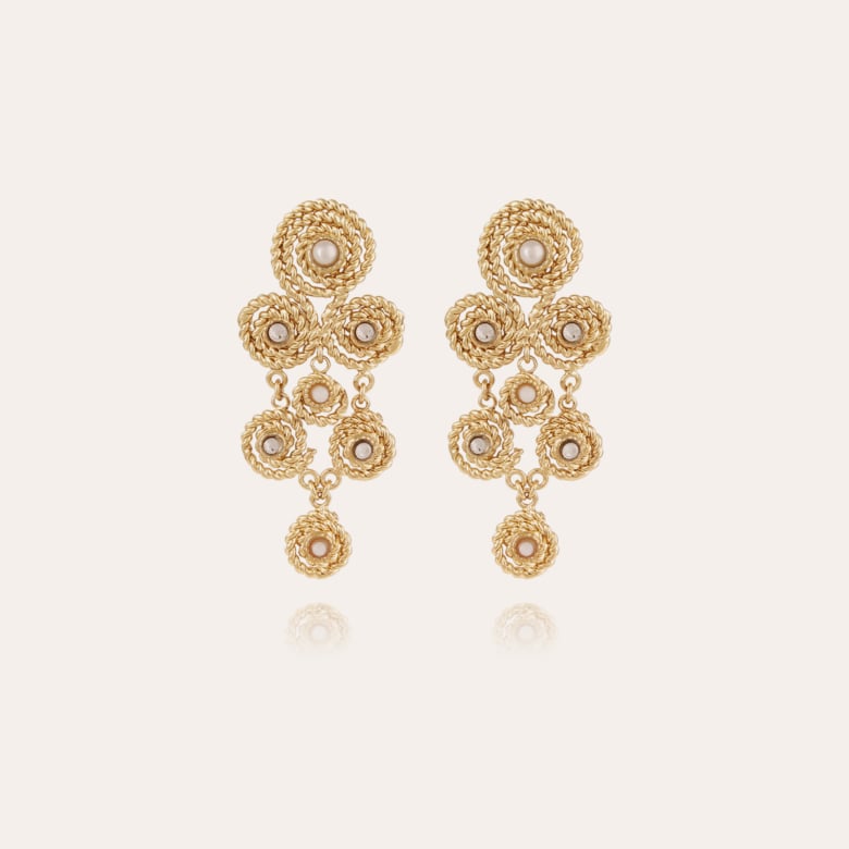 Brincos Mistral tamanho pequeno dourado - Madrepérola branca &amp; strass - Gas Bijoux