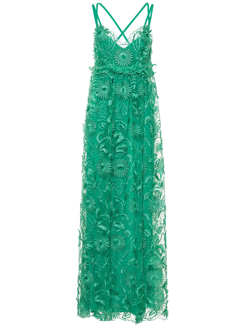 Embroidered Tulle & Lace Long Dress by Alberta Ferretti