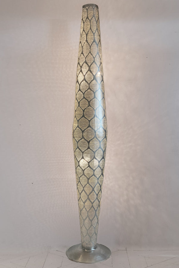 Floor Lamp - Babylon - Moorish by Zenza, Made from Brass, Silver plated, Two light sources, Dimensions: 33 Ø x 178 cm, Handcrafted, Made in Egypt, New Arrivals, Espace Cannelle