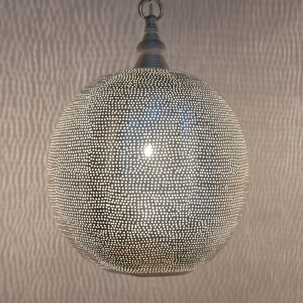 Pendant Lamp - Ball - Filisky M by Zenza, Silver, Dimensions; H 37 x D 27 cm, Handcrafted, Made in Egypt, New Arrivals, Home Decoration,  Exclusive, Espace Cannelle