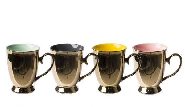 Tea Set Legacy Gold by Pols Potten, Material: Porcelain, Colour: Gold exterior, colourful interior, Chess Series, New Arrivals 2021, Espace Cannelle 