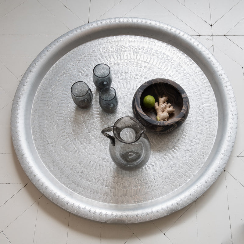 Tray - Antiek Look Extra Large by Zenza, Aluminum, Dimensions: Ø 90 cm, Handcrafted. Made in Egypt, New Arrivals, Espace Cannelle